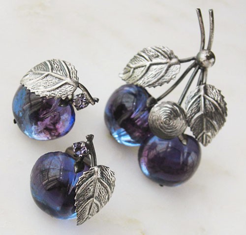 （画像用） Austria　ブルーベリー ブローチ＆イヤリングセット