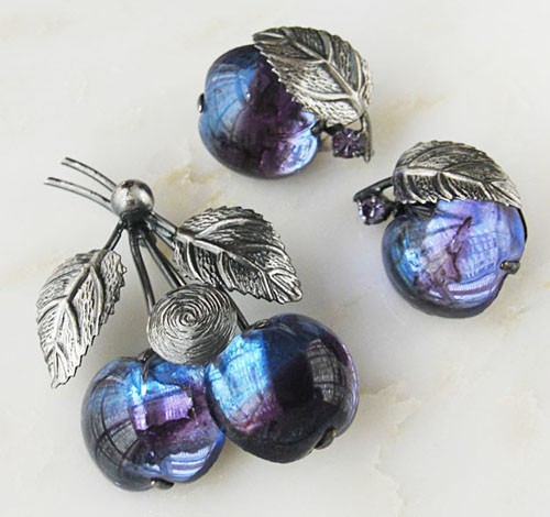 （画像用） Austria　ブルーベリー ブローチ＆イヤリングセット