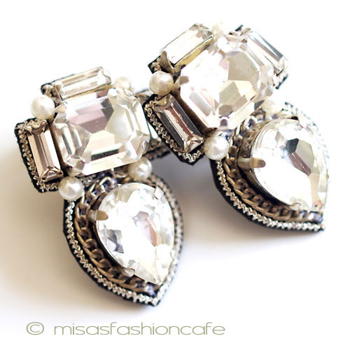 （画像用） パール＆クリスタル・チェーン イヤリングまたはピアス