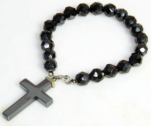 （画像用） アンティーク　十字架クロス 天然石ヒメタイト　ブレス