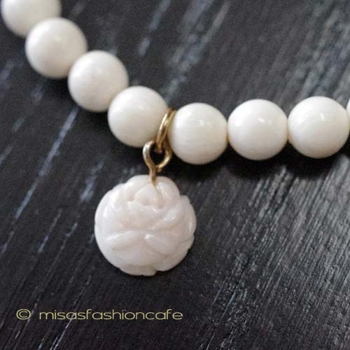 （画像用） 本象牙と天然珊瑚・天然石　 ハート＆お花のブレスレット