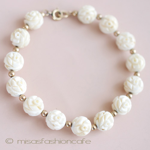 （画像用） 象牙アイボリー14Kgf　 お花　ブレスレット