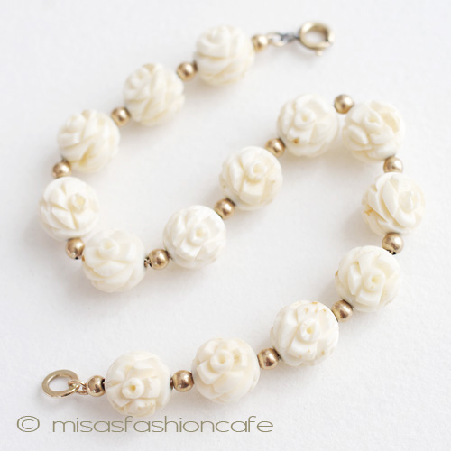 （画像用） 象牙アイボリー14Kgf　 お花　ブレスレット