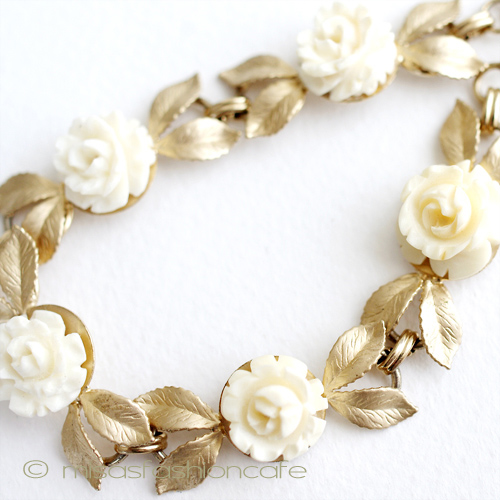 （画像用） 本象牙アイボリーローズ 希少12Kgfブレスレット