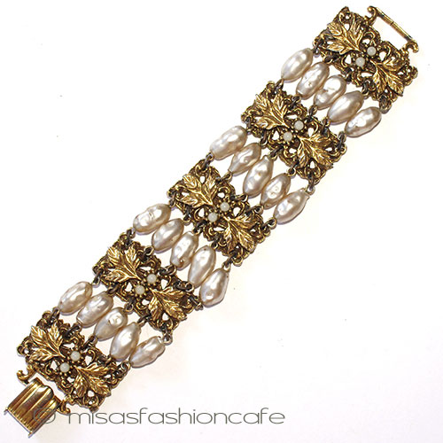 （画像用） アンティーク　ブレスレット バロックパール　金葉