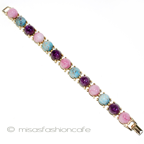 （画像用） ターコイズ紫ピンク アートグラス　ブレス