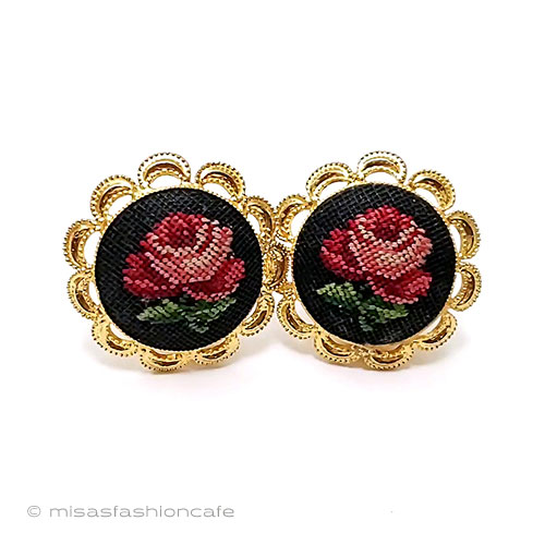 ヴィンテージアクセサリー プチポアン刺繍バラの花 - ウインドウを閉じる