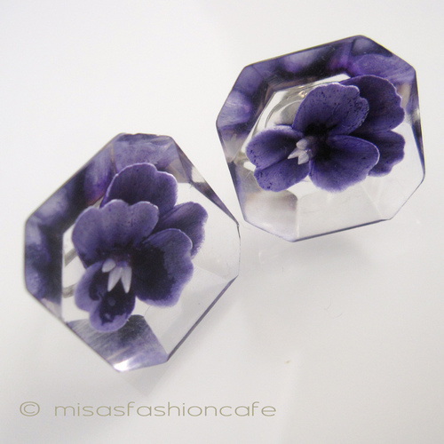 （画像用） パンジー・すみれのお花 イヤリング