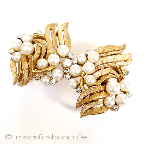 （画像用） Trifari　 トリファリ パール金葉　イヤリング