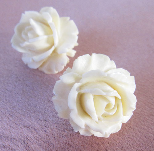 （画像用） 本象牙アイボリー12K 豪華ローズイヤリング