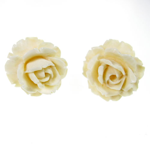 （画像用） 本象牙アイボリー12K 豪華ローズイヤリング