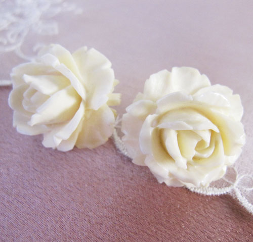 （画像用） 本象牙アイボリー12K 豪華ローズイヤリング