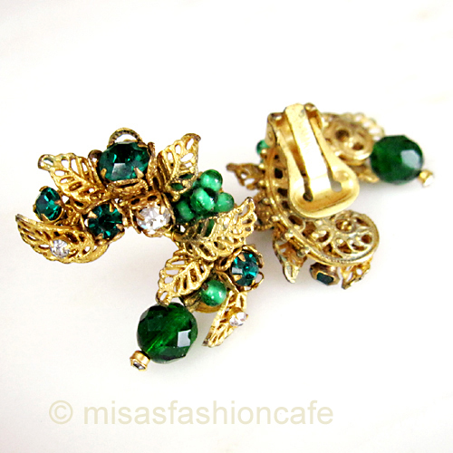 （画像用） DeMario NY　イヤリング フォレストグリーン 花