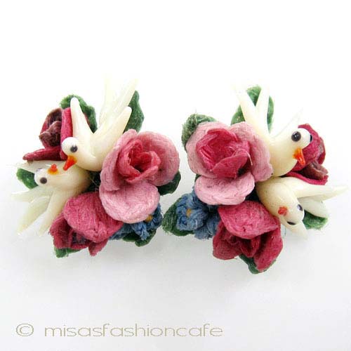 （画像用） 鳥お花ブーケイヤリング