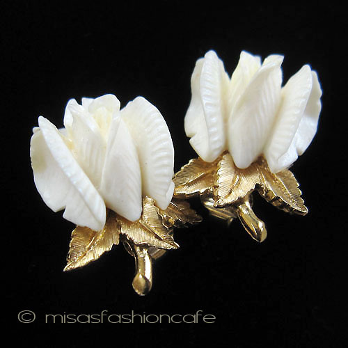 （画像用） 本象牙アイボリー ローズイヤリング