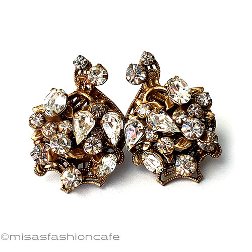 （画像用） ヴィンテージイヤリング Robertクリスタルの花