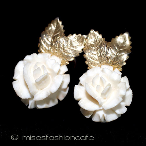 （画像用） 象牙アイボリー 12Kgf ローズ　イヤリング