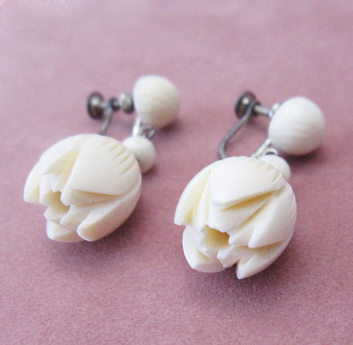 （画像用） 象牙アイボリー・銀製　 チューリップイヤリング