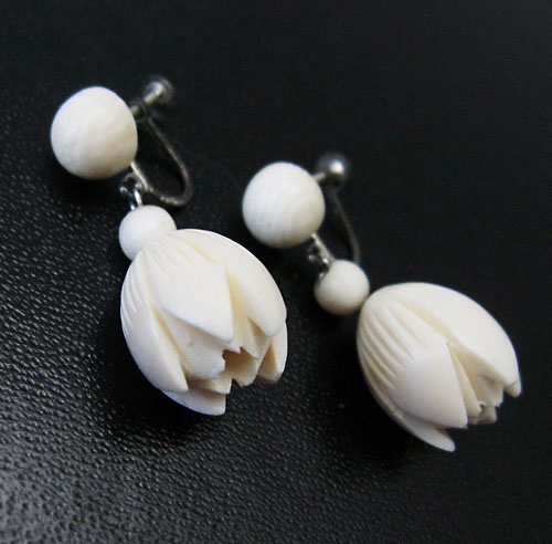 （画像用） 象牙アイボリー・銀製　 チューリップイヤリング