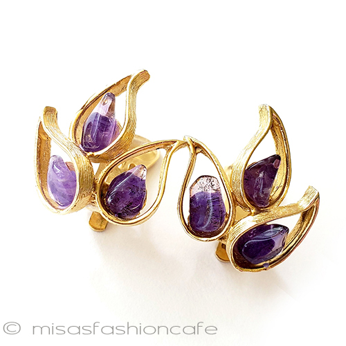 （画像用） SWOBODA　イヤリング 天然石アメジストの葉