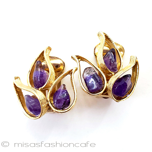 （画像用） SWOBODA　イヤリング 天然石アメジストの葉