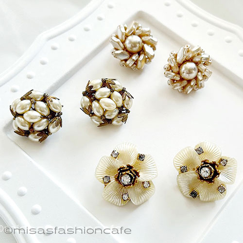 （画像用） ヴィンテージイヤリング 「花パール」3点セット