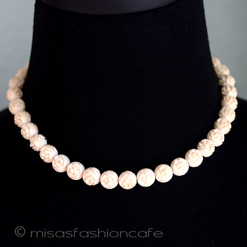 （画像用） 本象牙　アイボリー ローズ花ネックレス