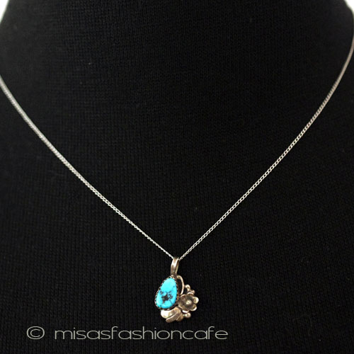 （画像用） Sterlingシルバー製お花 ターコイズ・ネックレス