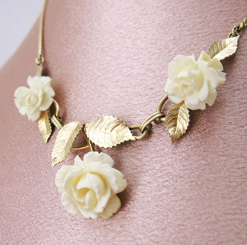 （画像用） 象牙アイボリー12K　 ローズネックレス