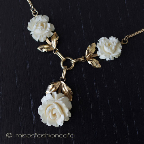 （画像用） 象牙アイボリー12K ローズネックレス