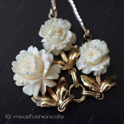 （画像用） 象牙アイボリー12K ローズネックレス