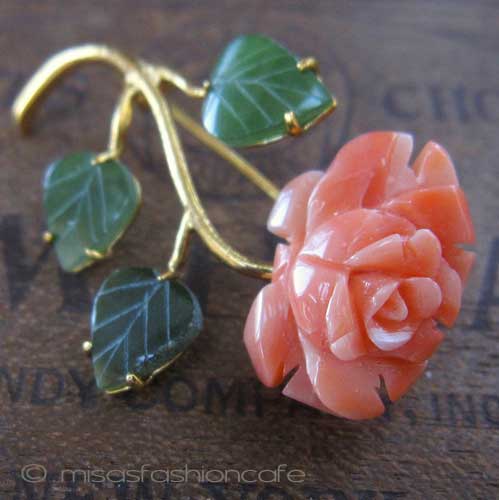 （画像用） 珊瑚のローズ ブローチ