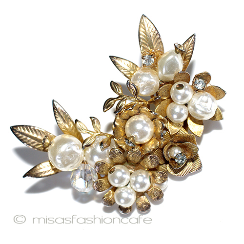 （画像用） お花ブーケブローチ バロックパールRS金葉