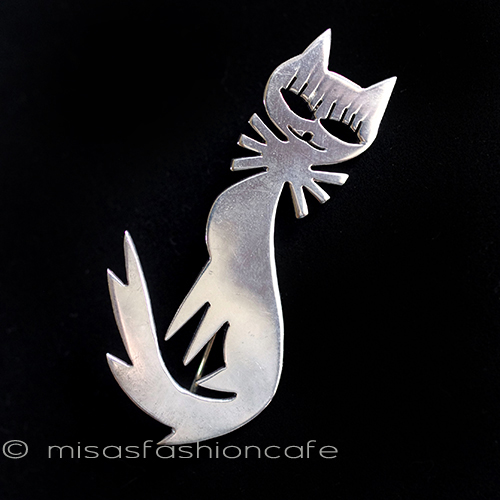 （画像用） スターリングシルバー 猫ブローチ兼ペンダント