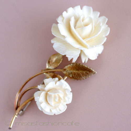（画像用） 象牙アイボリー　14Kgf　 ローズ　ブローチ
