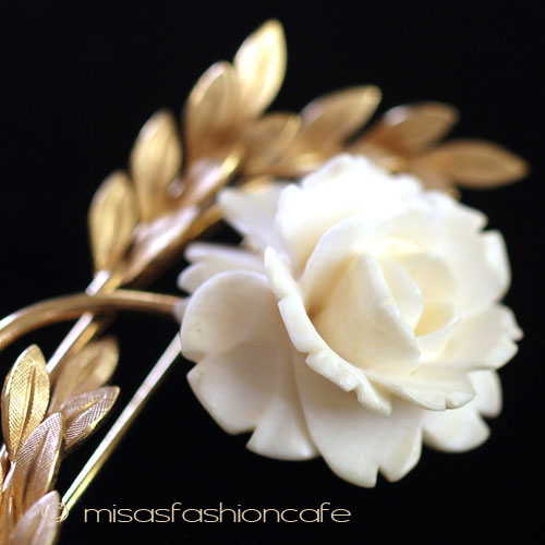 （画像用） 象牙アイボリー 12Kgf ローズ　ブローチ