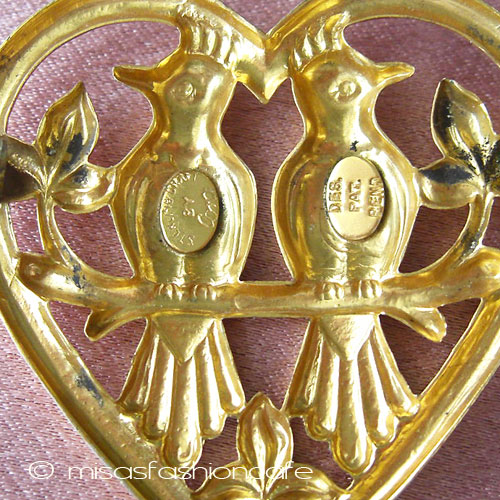 （画像用） Sterling　銀製　Coro ハート　鳥　ブローチ