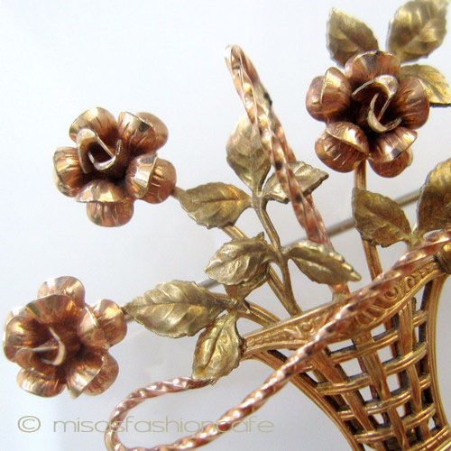 （画像用） Krementz　ブローチ 14Kgf　バラの花かご