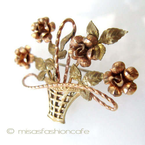 （画像用） Krementz　ブローチ 14Kgf　バラの花かご