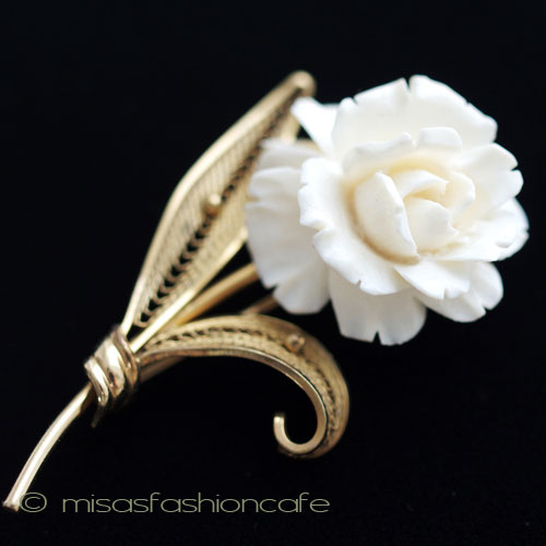 （画像用） 象牙アイボリー 12Kgf 　ローズ　ブローチ