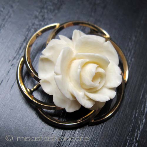 （画像用） 象牙アイボリー 12Kgf ローズ　ブローチ