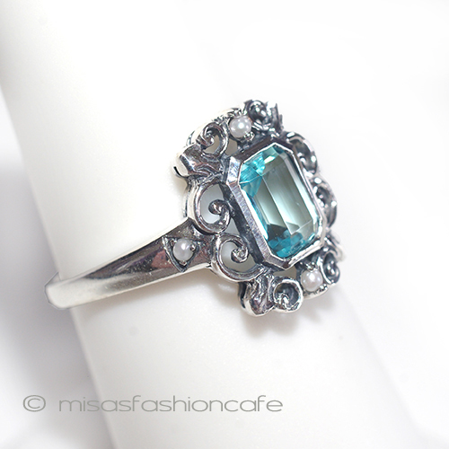 （画像用） 真珠アクアマリン　リング　 スターリングシルバー刻印