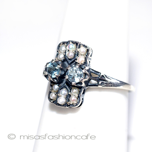 （画像用） 真珠アクアマリン　リング　 スターリングシルバー刻印