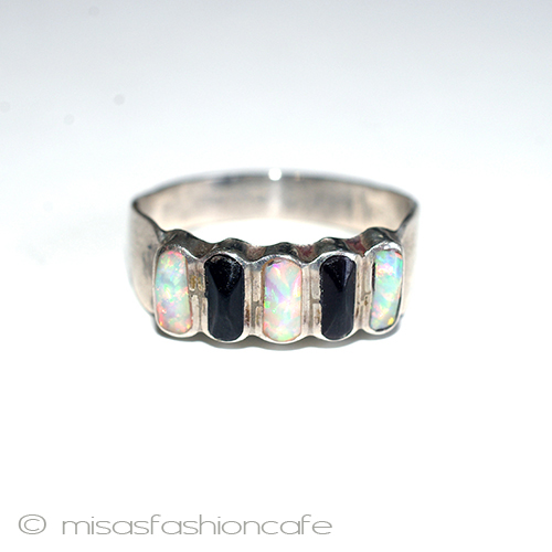 （画像用） 天然石オパール・オニキス スターリング　銀製リング