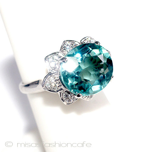 （画像用） アクアマリン＆サファイア スターリング刻印　リング