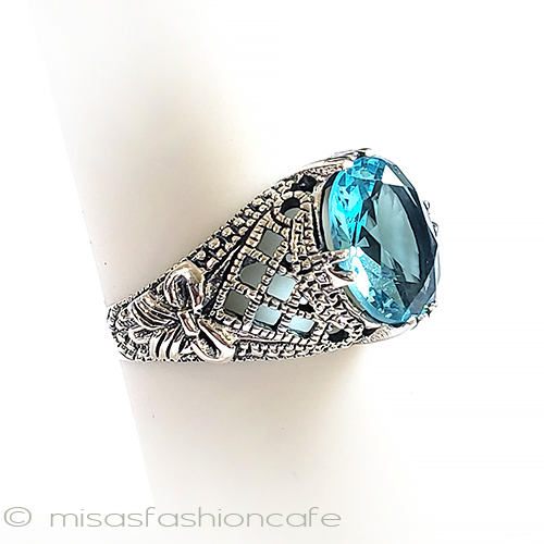 （画像用） アクアマリン　リボン　 スターリング刻印リング