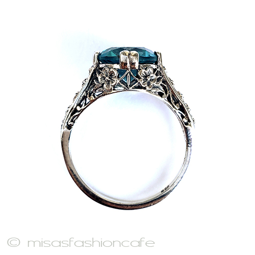 （画像用） アクアマリン小花　リング　 スターリングシルバー刻印