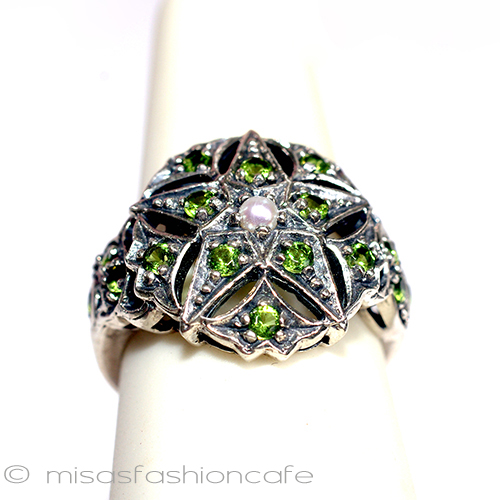 （画像用） 真珠ペリドット　リング 星スターリングシルバー