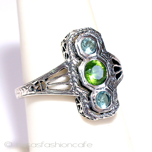 （画像用） アクアマリン&ペリドット指輪 スターリングシルバー刻印