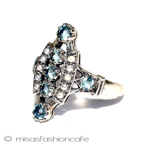 （画像用） 真珠アクアマリン　リング スターリングシルバー刻印